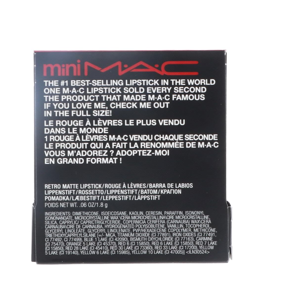 MAC Ruby Woo mini format portable 1,8 g; pratique.