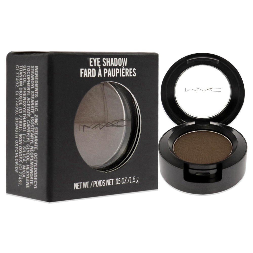 MAC Ombre brun emballage, conditionnement compact pour le rangement.