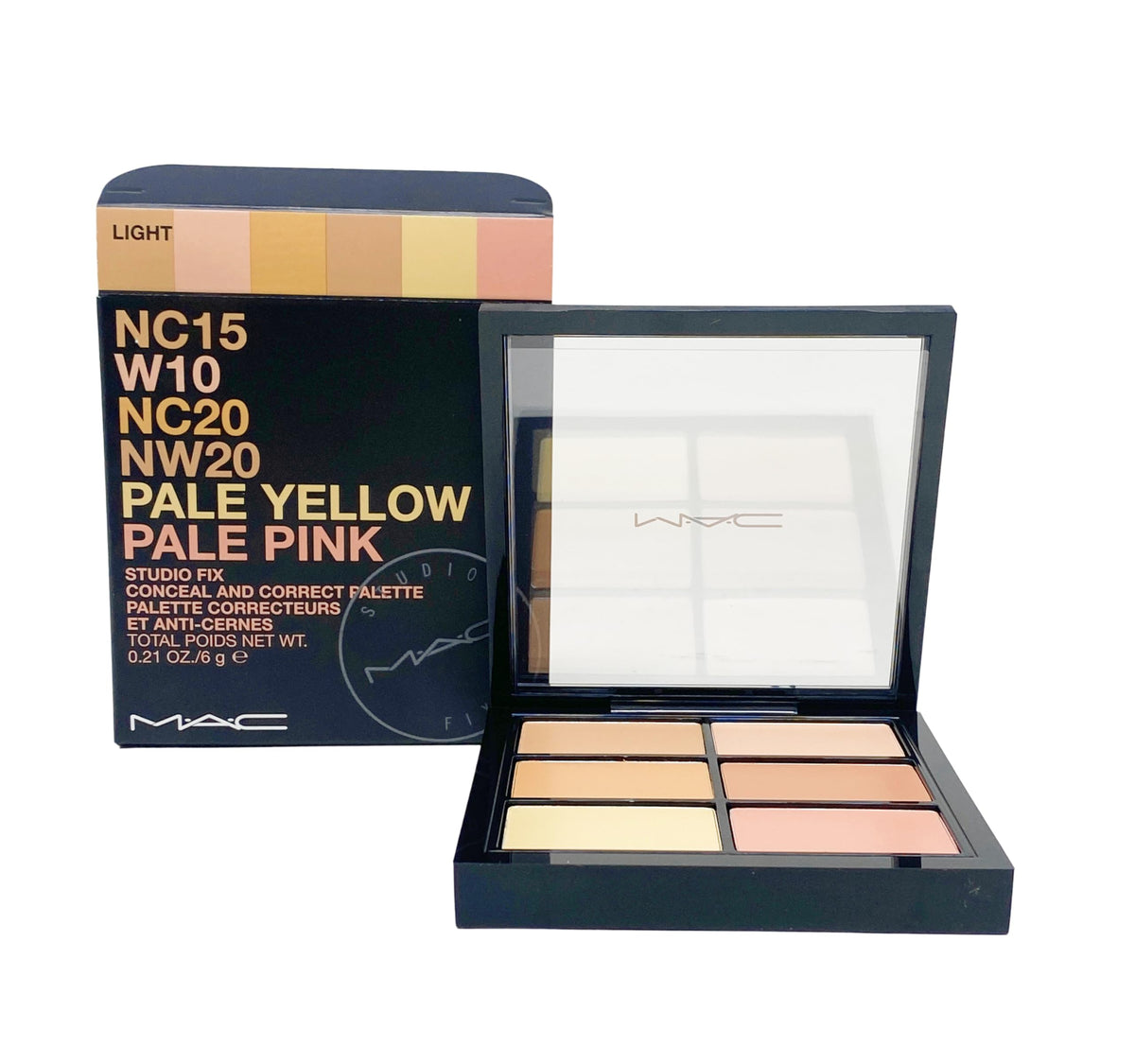MAC palette anti-cernes et correcteurs Lumière, packaging élégant pour un teint homogène.