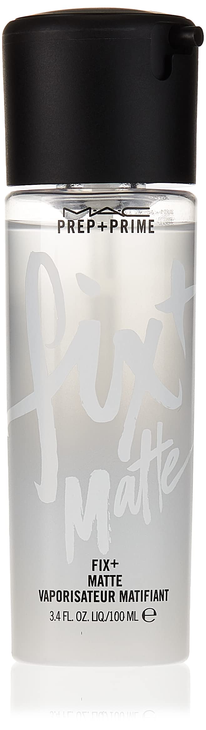 MAC Prep et Prime Fix Matte, flacon 100 ml, fini mat et contrôle l’excès de brillance.