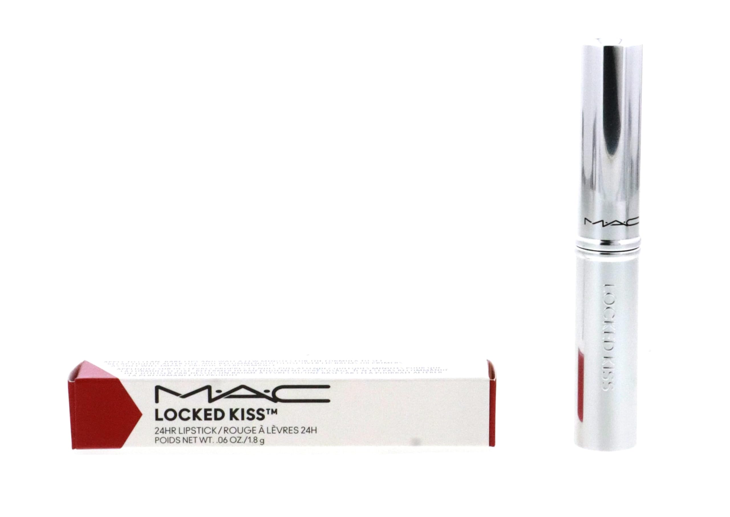 MAC Locked Kiss 24H, teinte 95 Vicious sur lèvres pour couleur durable.
