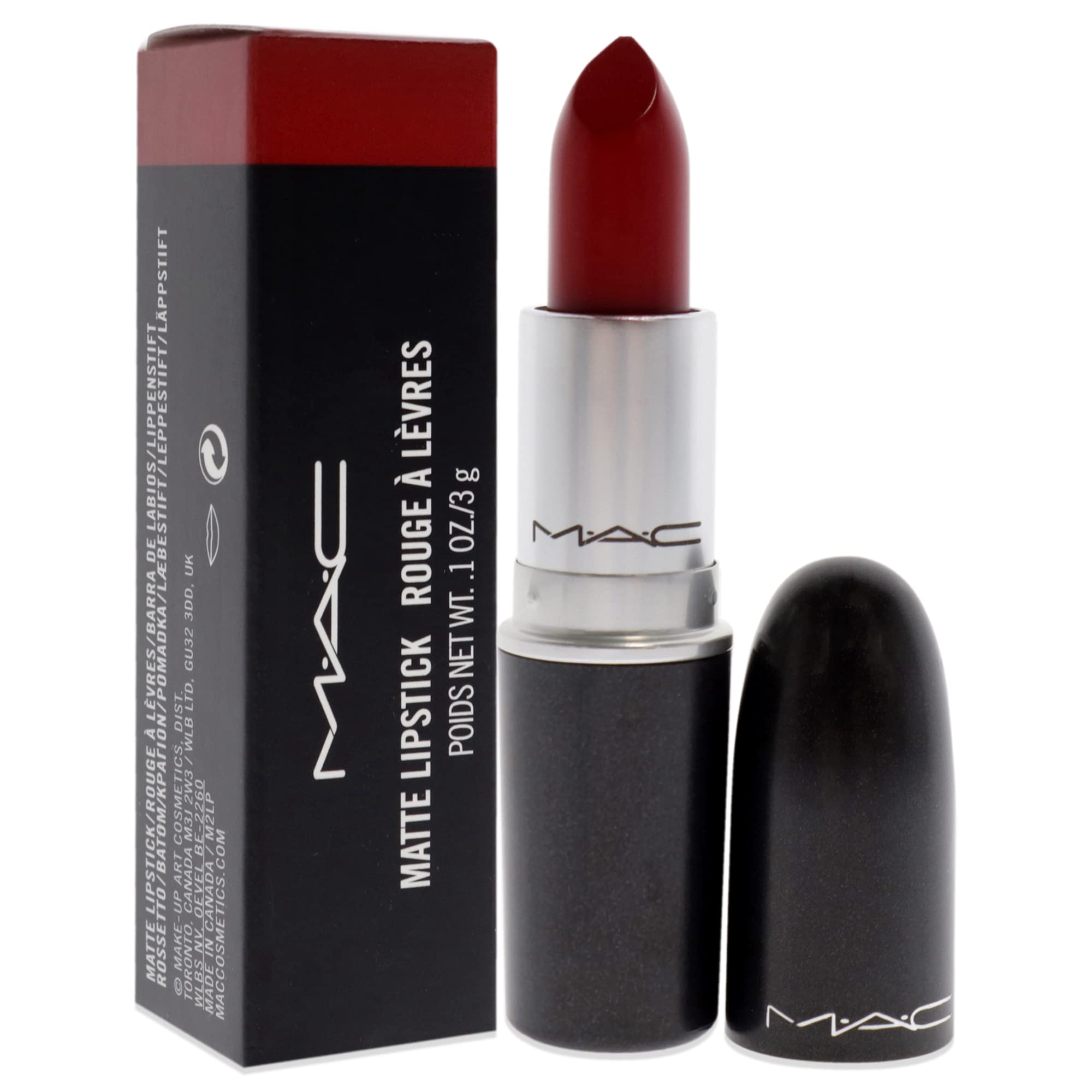 MAC Rouge à lèvres Matte 612 Rouge Russe, texture crèmeuse pour application douce.
