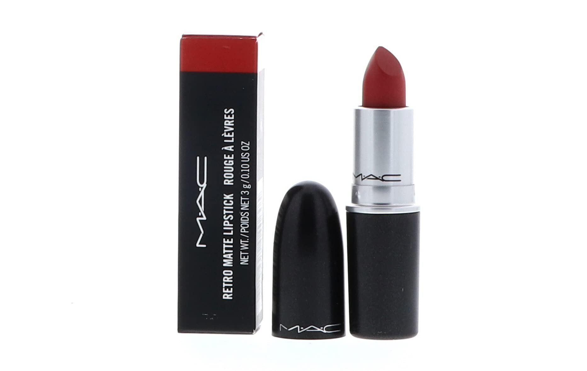 MAC Ruby Woo rouge-a-levres avec finition mat bleutee et couleur riche