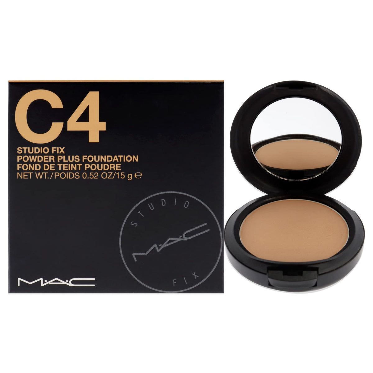 MAC Studio Fix Poudre compacte C4, teint uniforme et fini mat.
