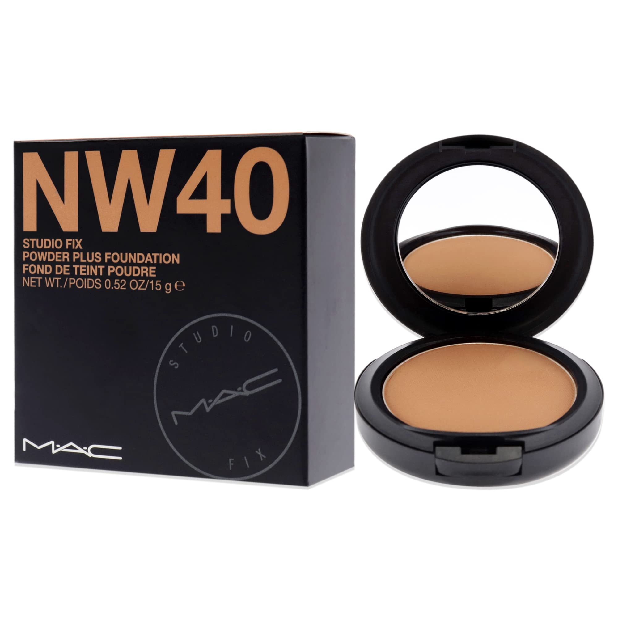 MAC Studio Fix Poudre NW40 – éponges incluses pour couverture modulable.