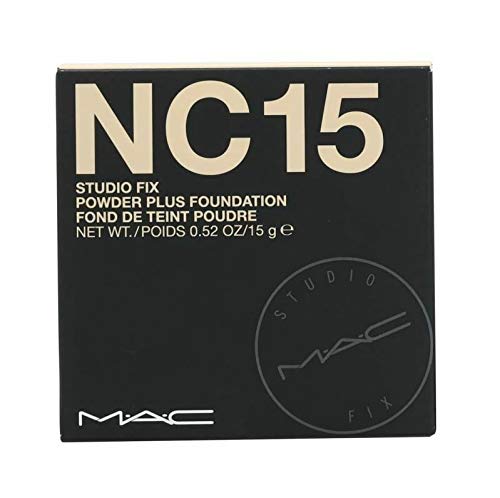 Mac Studio Fix Poudre Nc15 appliquée en teinte mate pour peau unifiée.