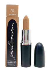MAC Ximal Silky Matte Lipstick 625 Folio close-up swatch shows creamy pigment and long wear.