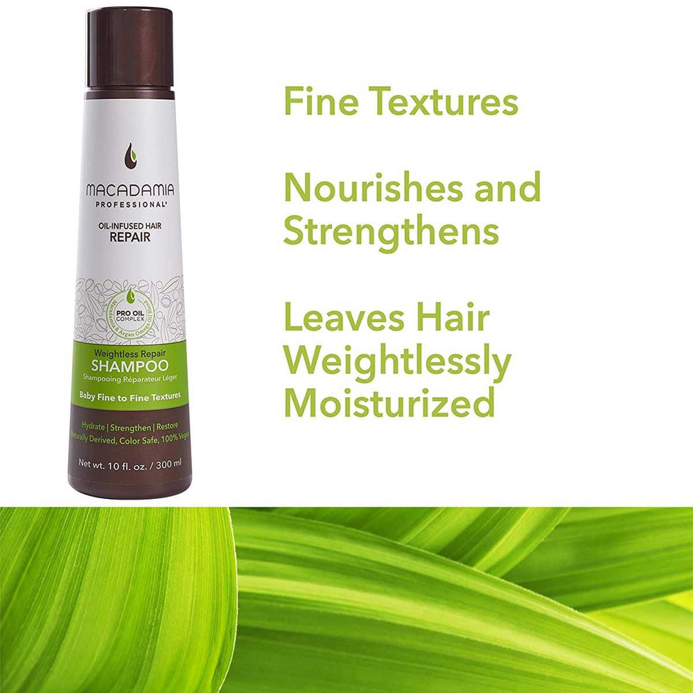 Macadamia Professional – cheveux fins après lavage, volume et vitalité visibles.