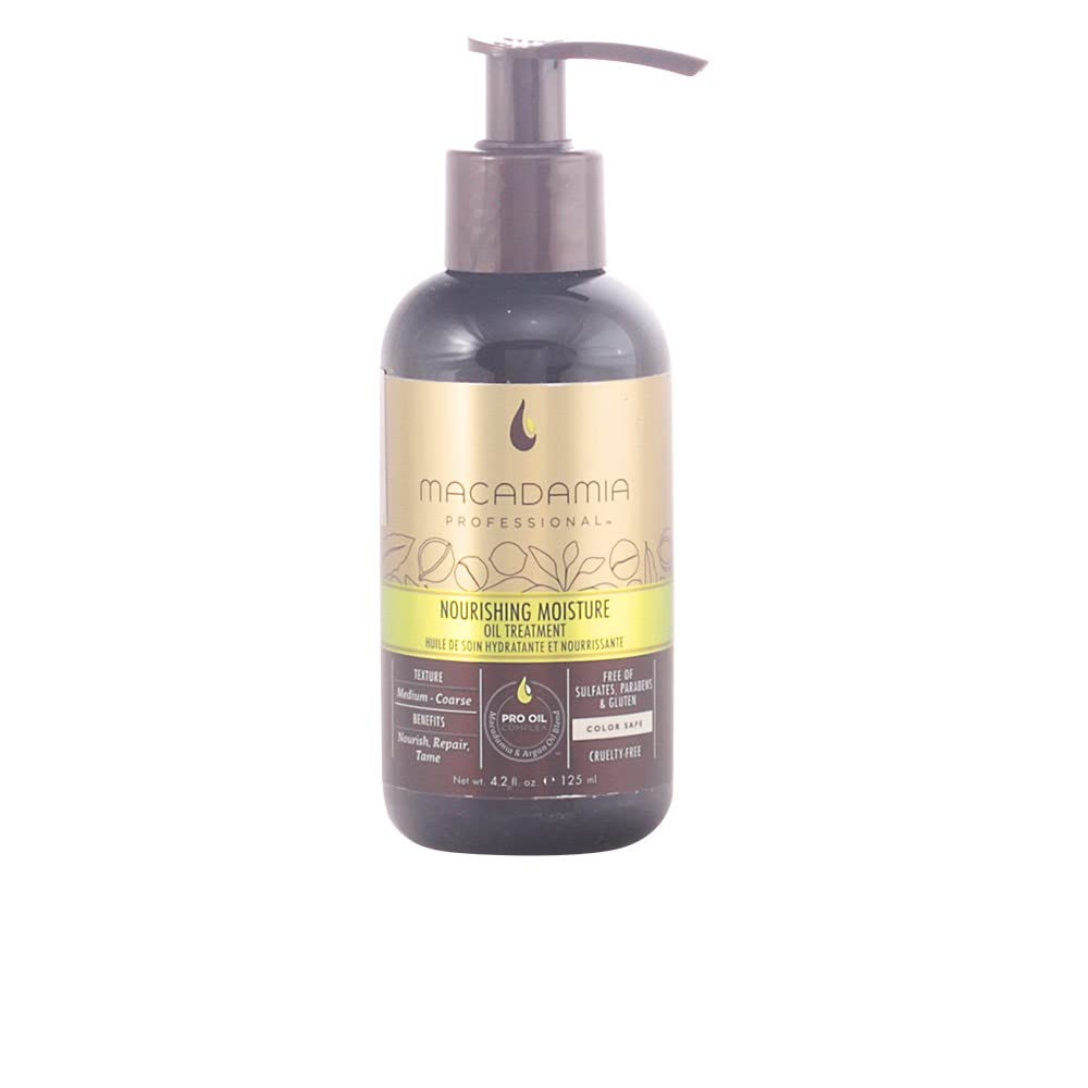 Macadamia Professional Huile de réparation nourrissante sur bouteille, idéale pour discipliner les longueurs et réduire les frisottis.