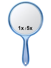 Miroir Macaki main bleu avec face double pour maquillage précis.