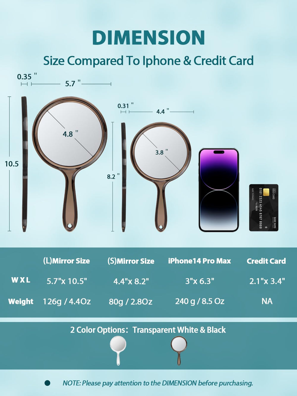 Macaki miroir à poignée ergonomique avec trou d'accroche pour usage nomade