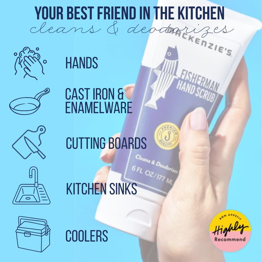 MacKenzie's Fisherman Hand Scrub used for kitchen cleanup after cooking.