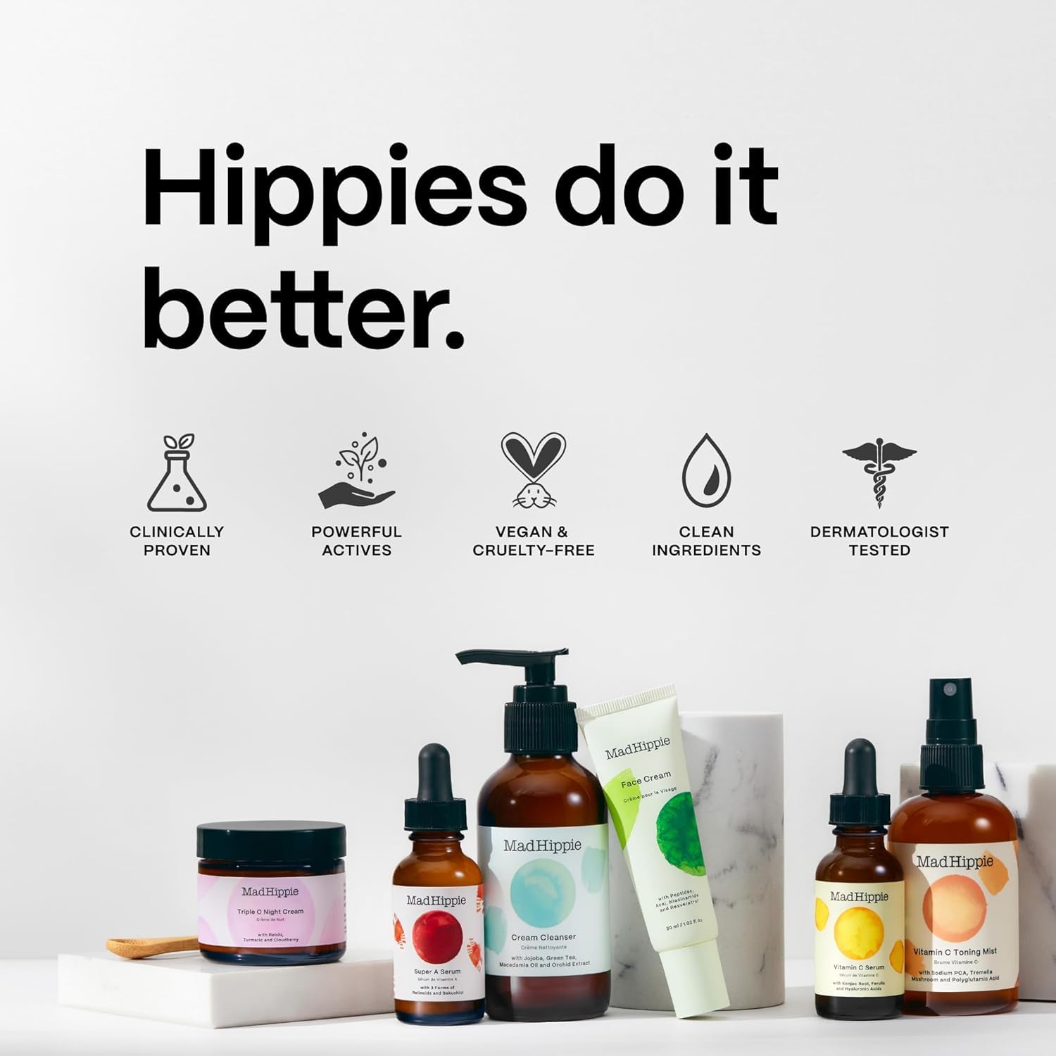 Routine nocturne Mad Hippie yeux, appliquer et masser doucement avant le coucher.