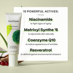 Mad Hippie Crème Visage: ingrédients clés niacinamide et resveratrol pour nourrir la peau.
