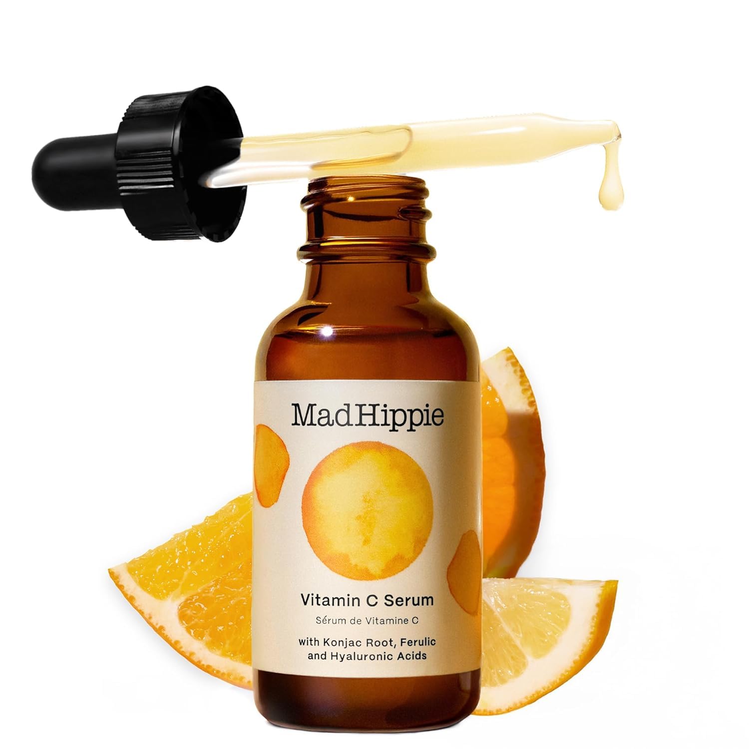 Sérum Mad Hippie Vitamin C en bouteille pour éclaircir et hydrater.