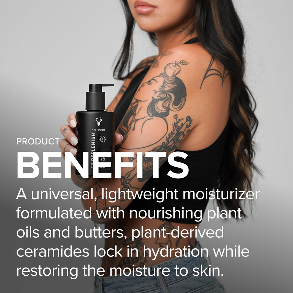 Mad Rabbit Replenish Lotion Corps sans parfum, absorption rapide.
