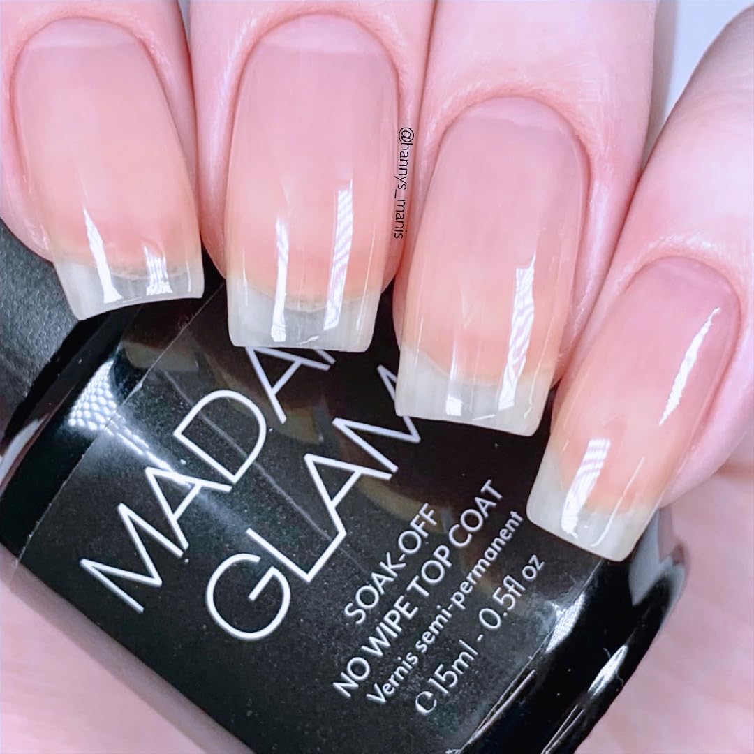 Madam Glam Top Coat sans essuyage, retouches rapides et brillance durable.