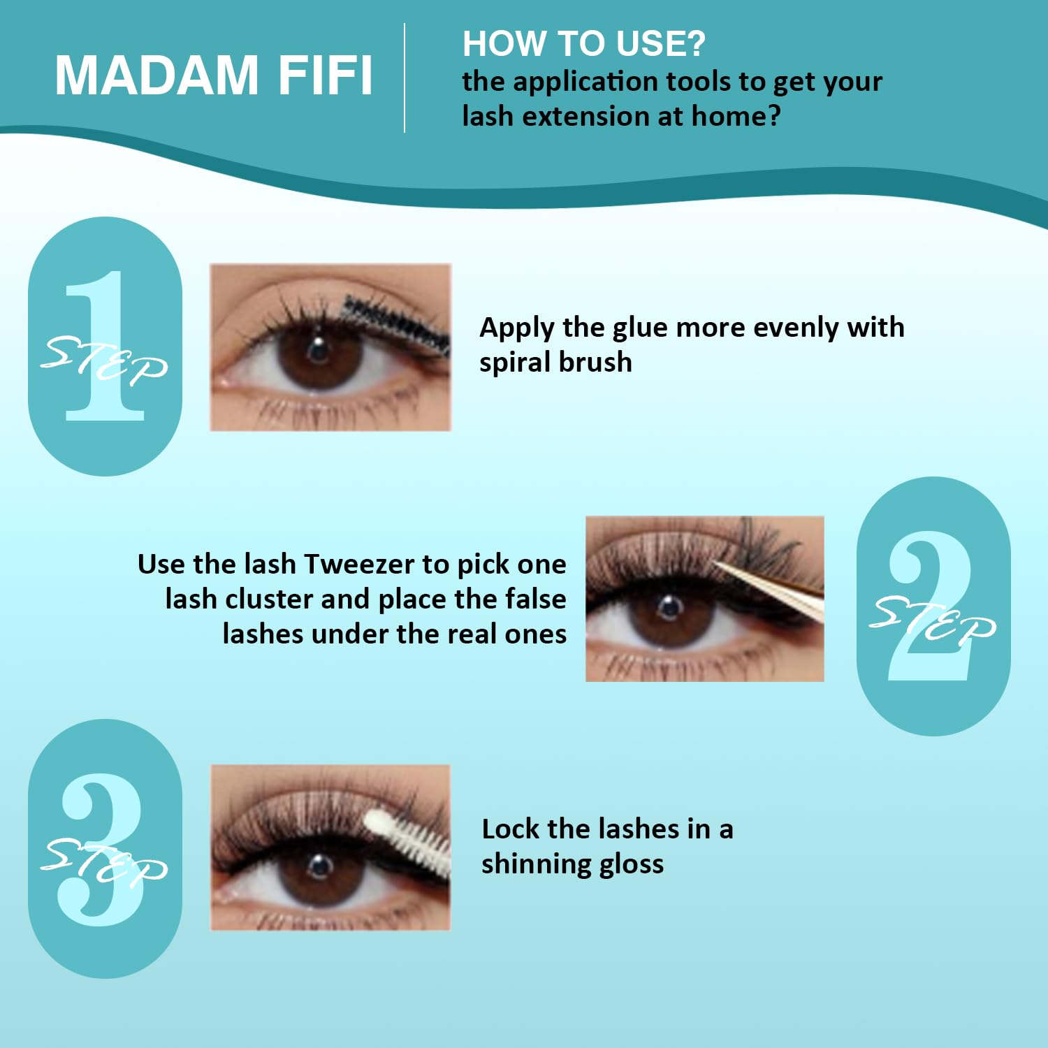 Madam Fifi utilisation maison extension cils pour tester différents looks.