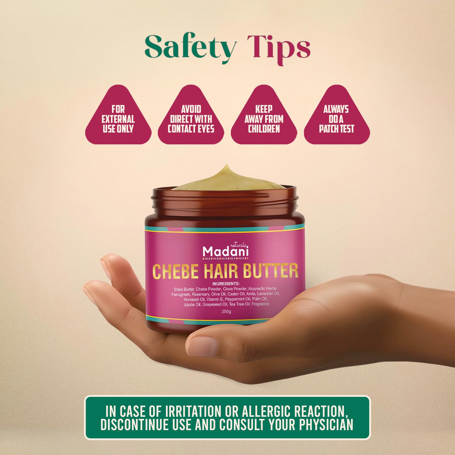 Beurre Chebe Madani Naturals convient aux cheveux bouclés et texturés.