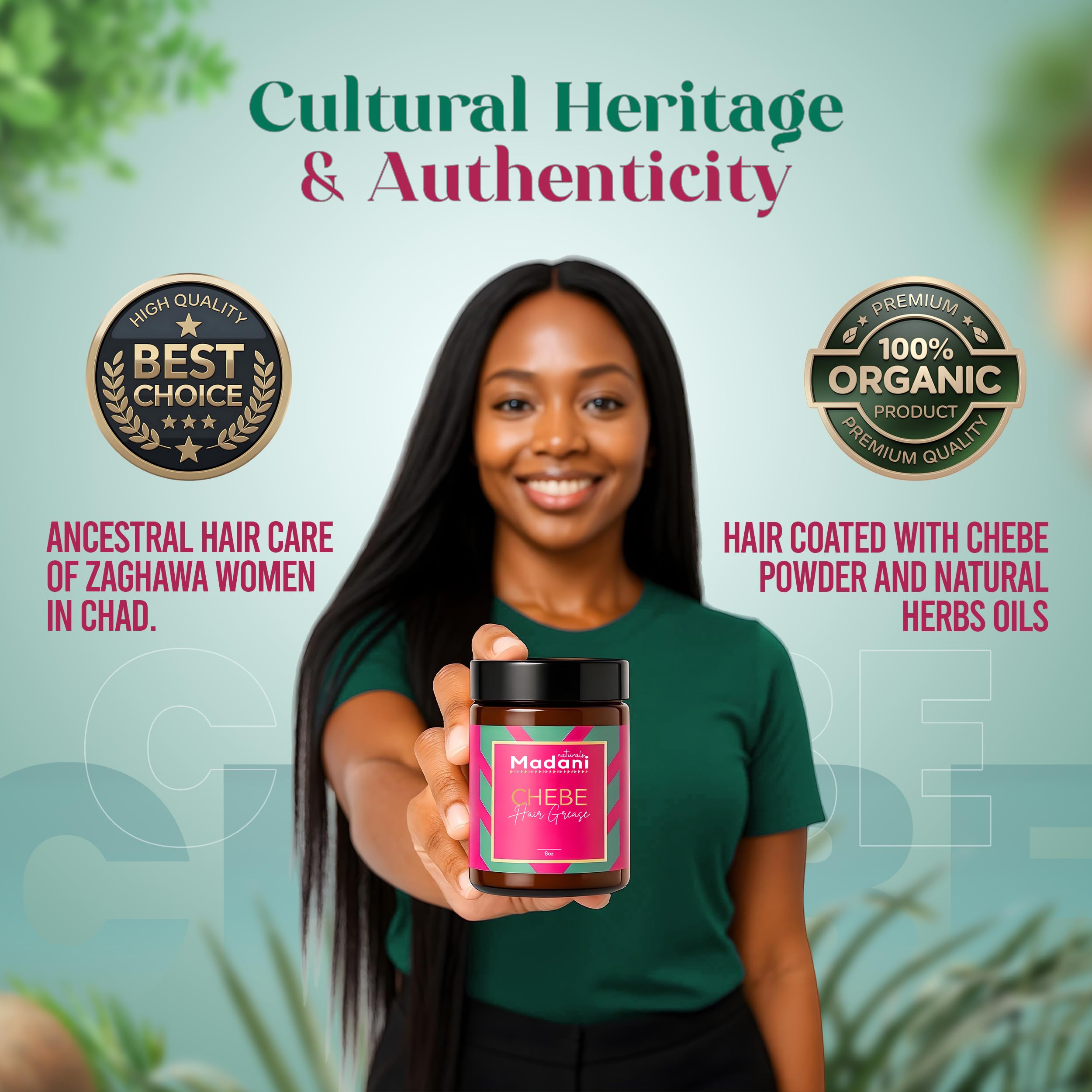 Utilisation simple de Madani Naturals Chebe Grease 3–4 fois/semaine.
