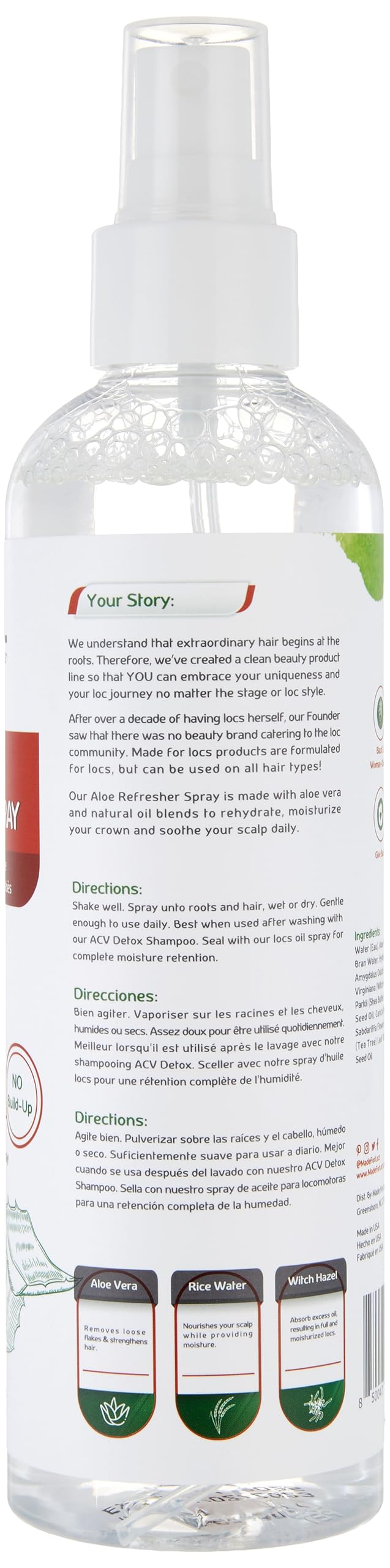 Made For Locs Aloe Refresher Spray – brume prête à l'emploi, revitalisation rapide.