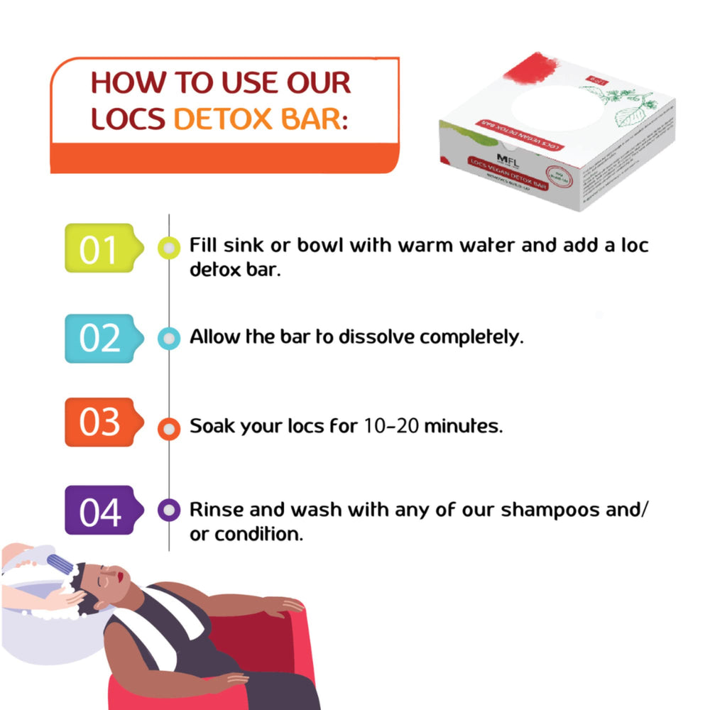 Élimination des résidus avec Made For Locs Detox Bar pour des locs plus légères.