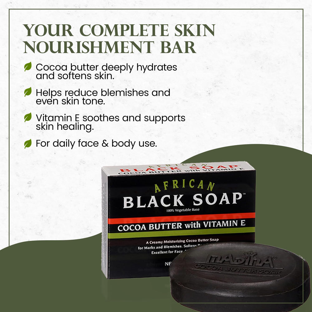 Madina Savon Noir Africain — aperçu peau: peau plus uniforme après usage.