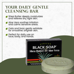 Madina Savon Noir Africain exfoliation-douce, élimine les impuretés en douceur.