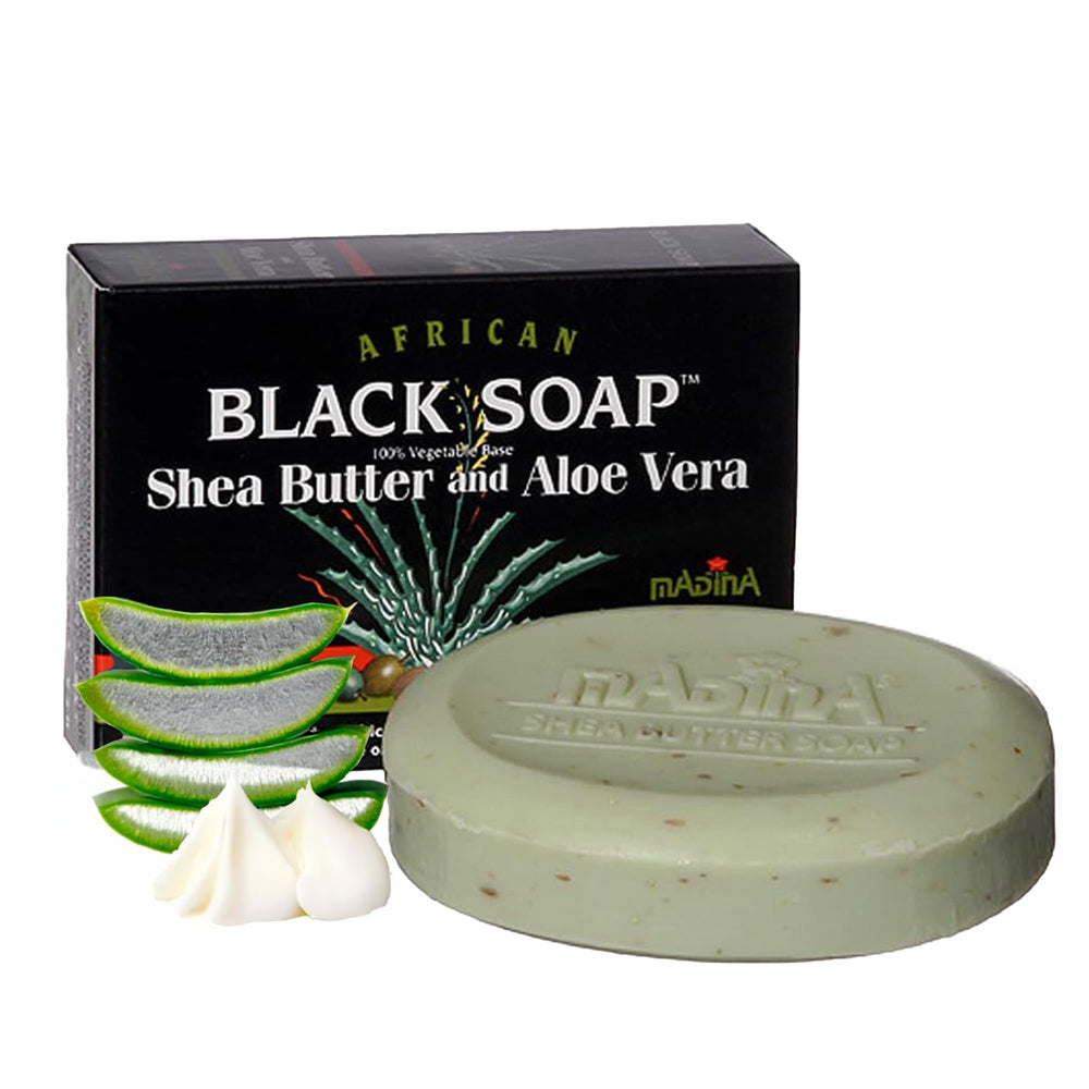 Madina Savon Noir Africain texture-douce, purifie sans assécher la peau.