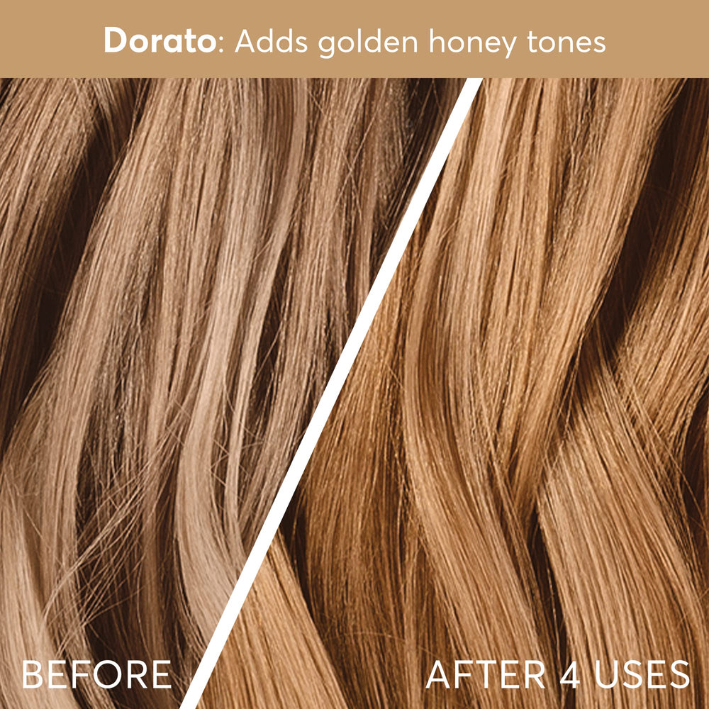 Reflets chauds dorés sur cheveux blonds ou bruns, résultat naturel.