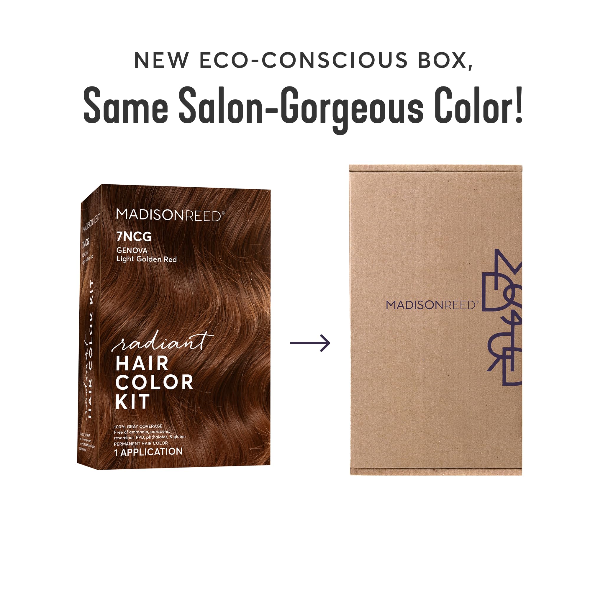 Madison Reed 7NCG crème colorante — rendu lumineux et naturel sur les gris.