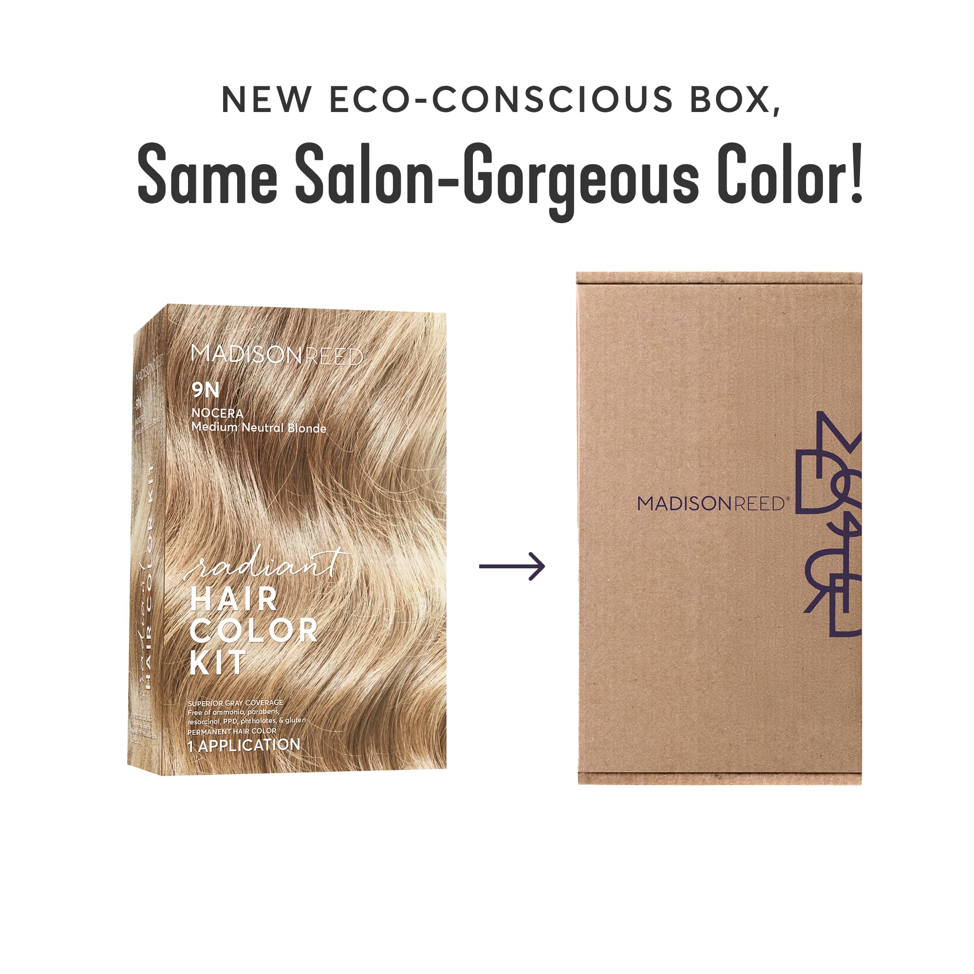 Crème colorante Madison Reed 9N prête à être appliquée.