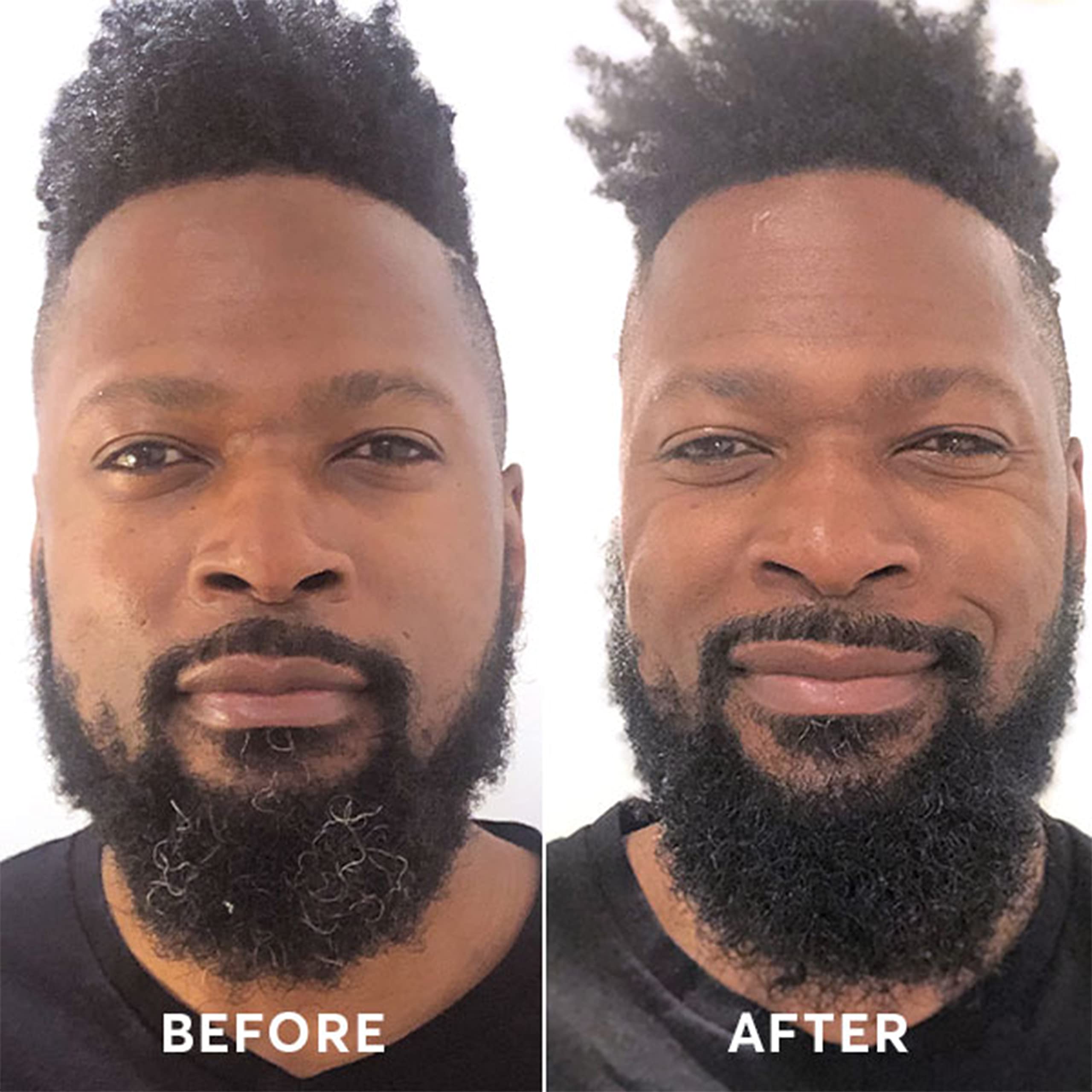 Avant-après naturel Madison Reed Mr Hair Color – rendu discret sur cheveux foncés.