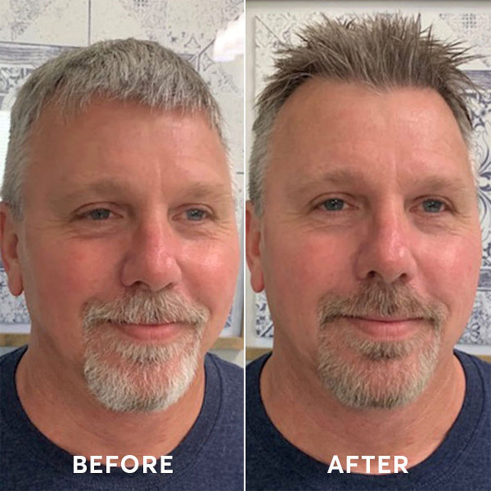 Avant/après potentiel avec Madison Reed Mr Hair Color pour Hommes.