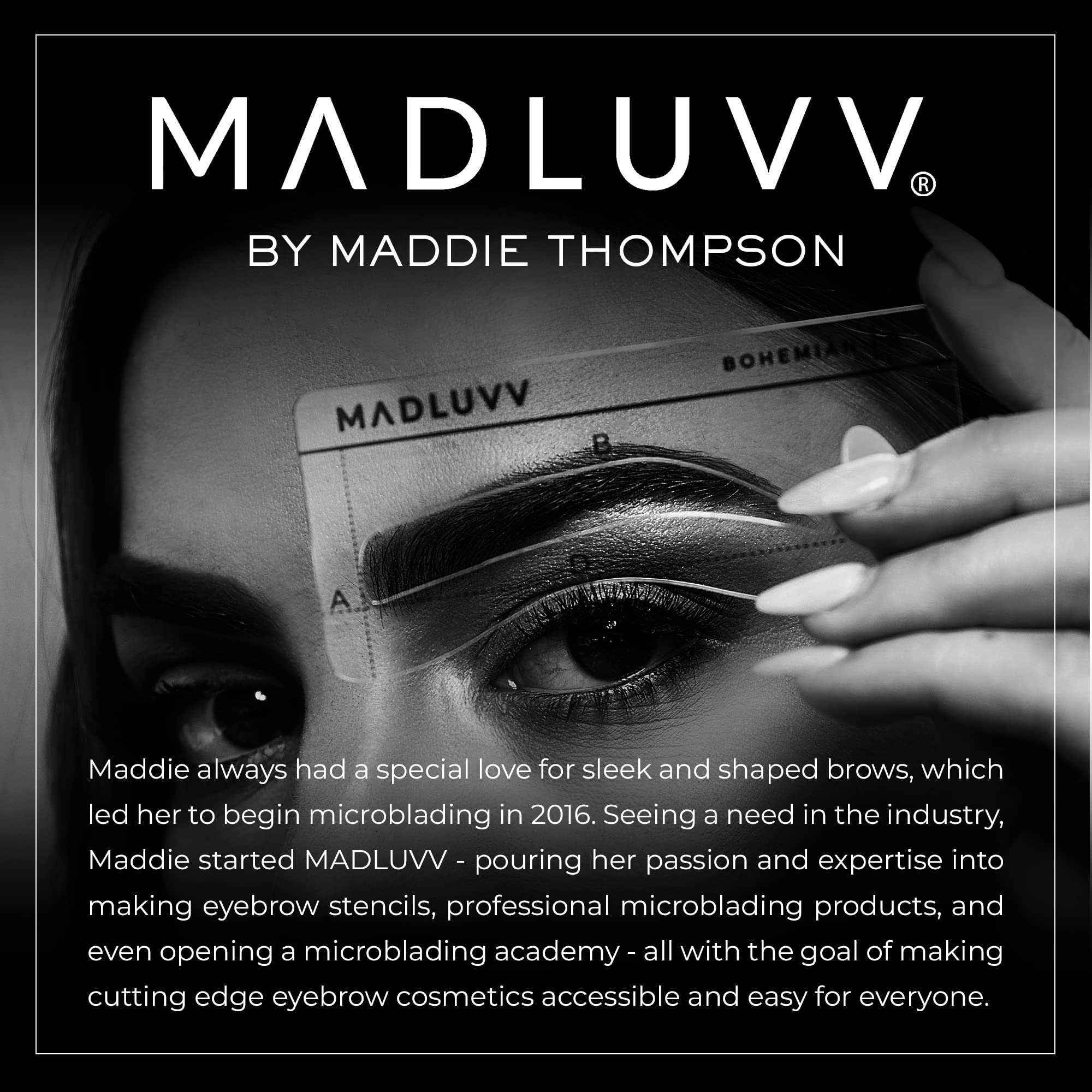 MADLUVV solution multiusage pour cheveux et sourcils, sans résidu gras.