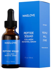 Maelove Sérum Squad, bouteille élégante, pour une hydratation durable et peau visiblement plus ferme.