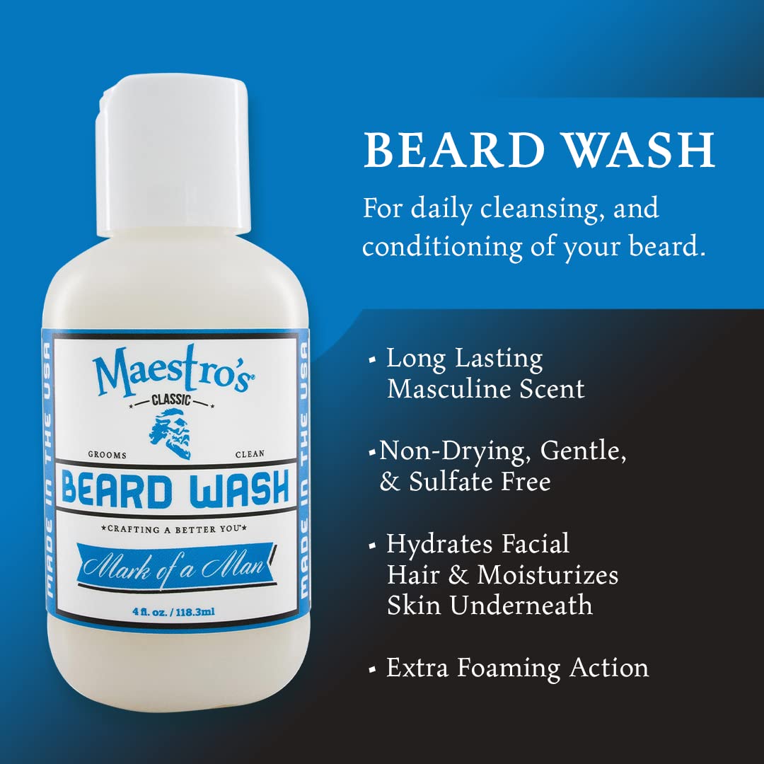 Utilisation sous la douche avec Maestro's Classic Beard Wash pour un lavage rapide.