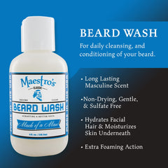 Utilisation sous la douche avec Maestro's Classic Beard Wash pour un lavage rapide.