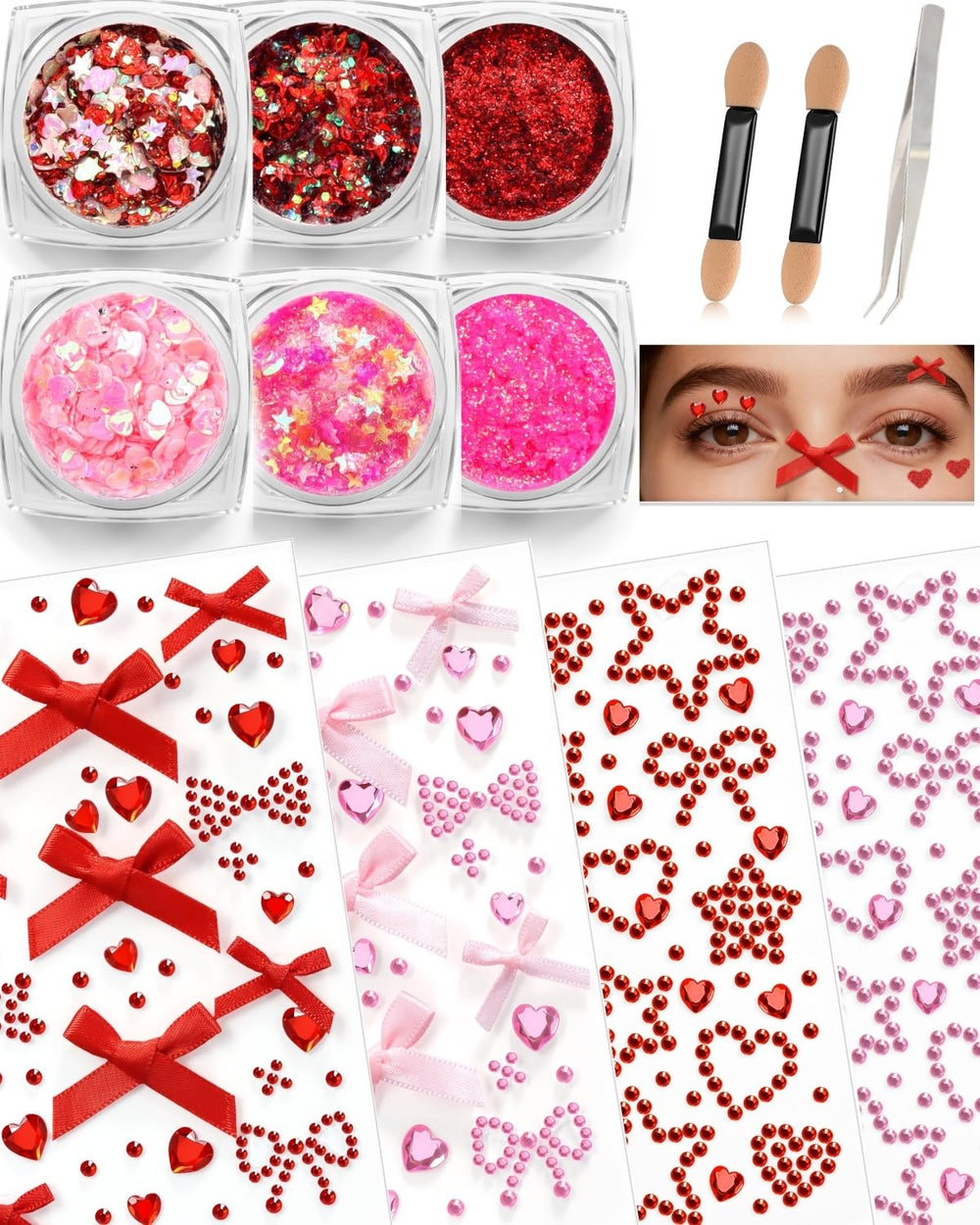 MAFFUNO ensemble complet gemmes et paillettes pour visage, prêt pour look lumineux.