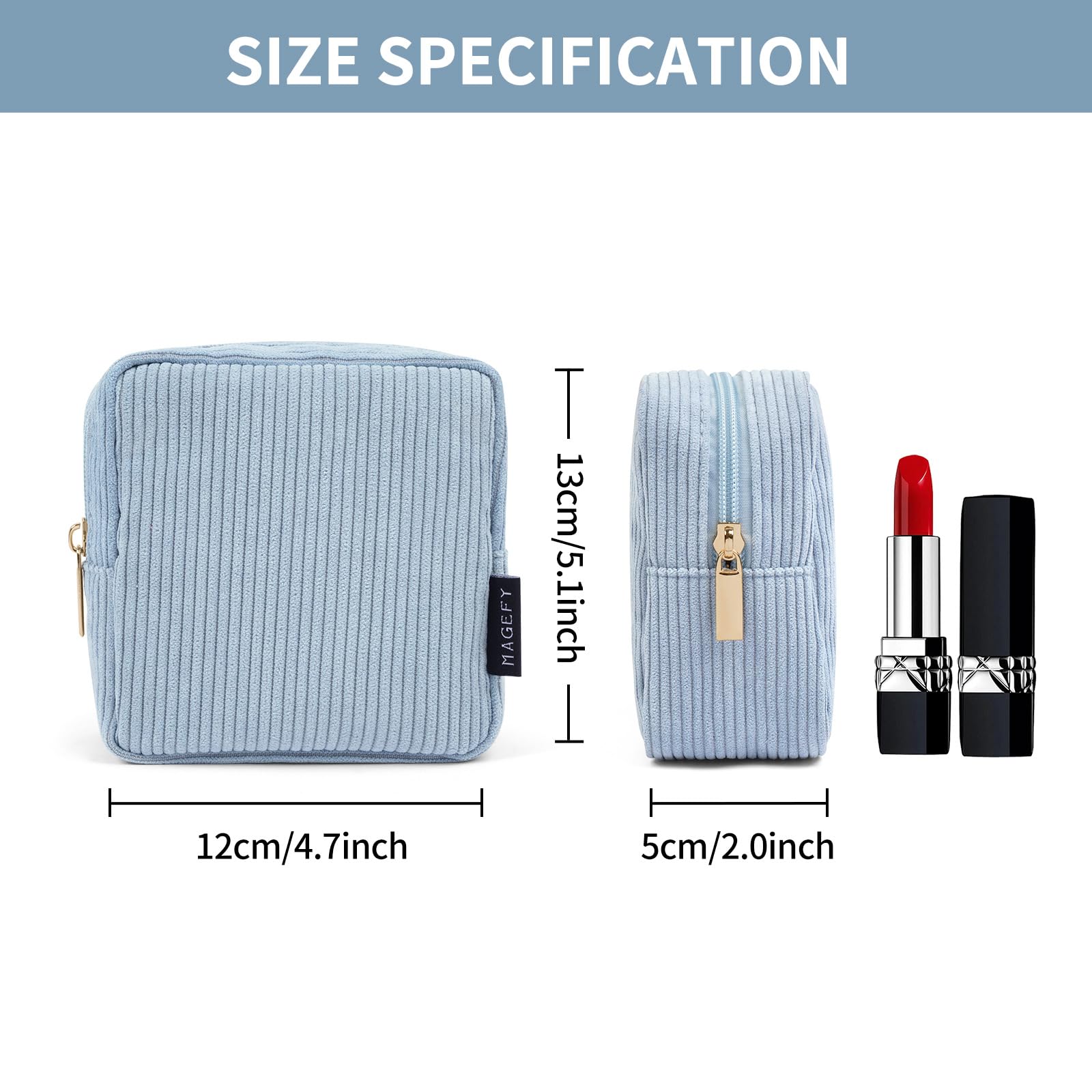MAGEFY trousse maquillage bleue ouverte, poches intérieures visibles