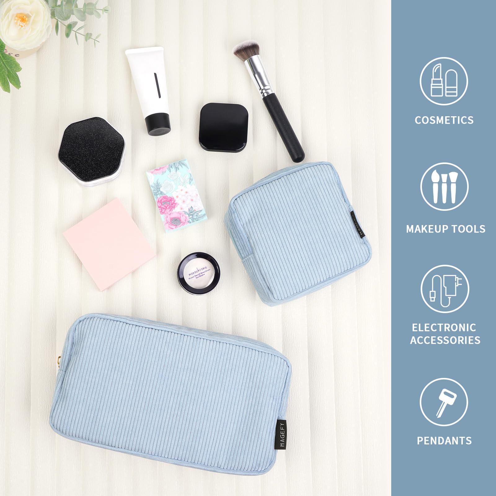 MAGEFY trousse maquillage bleue avec poches des deux côtés