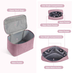 Trousse cube compacte rose, rangement sûr pour brosses et rouges à lèvres.