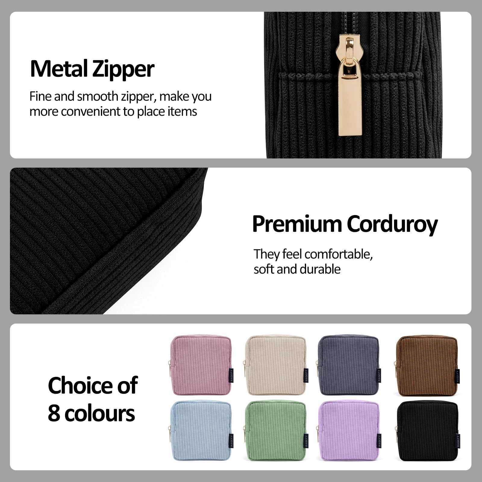 Profil élégant de la pochette MAGEFY, idéale pour sac à main.