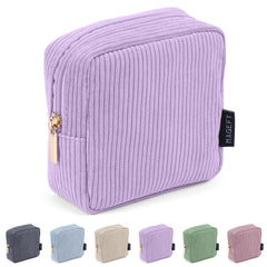 Pochette MAGEFY violet en velours côtelé, idéale pour organiser le maquillage lors de déplacements.