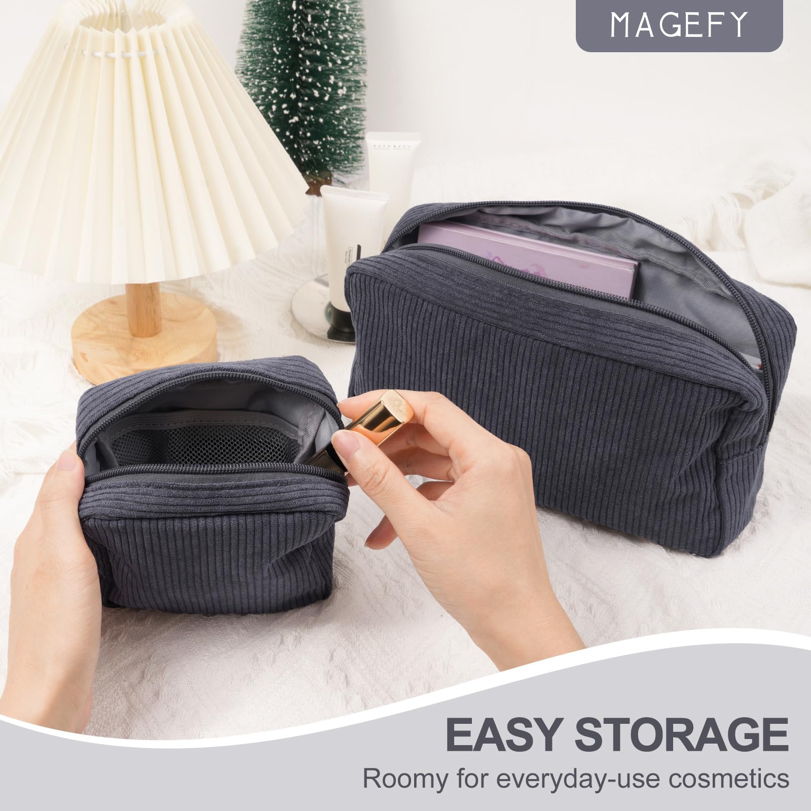 Pochette maquillage MAGEFY dimensions pratiques environ 12 x 13 cm.