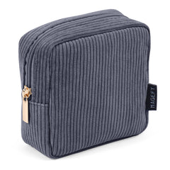 Pochette maquillage MAGEFY en velours côtelé gris profond, rangement élégant pour sacs et voyages.