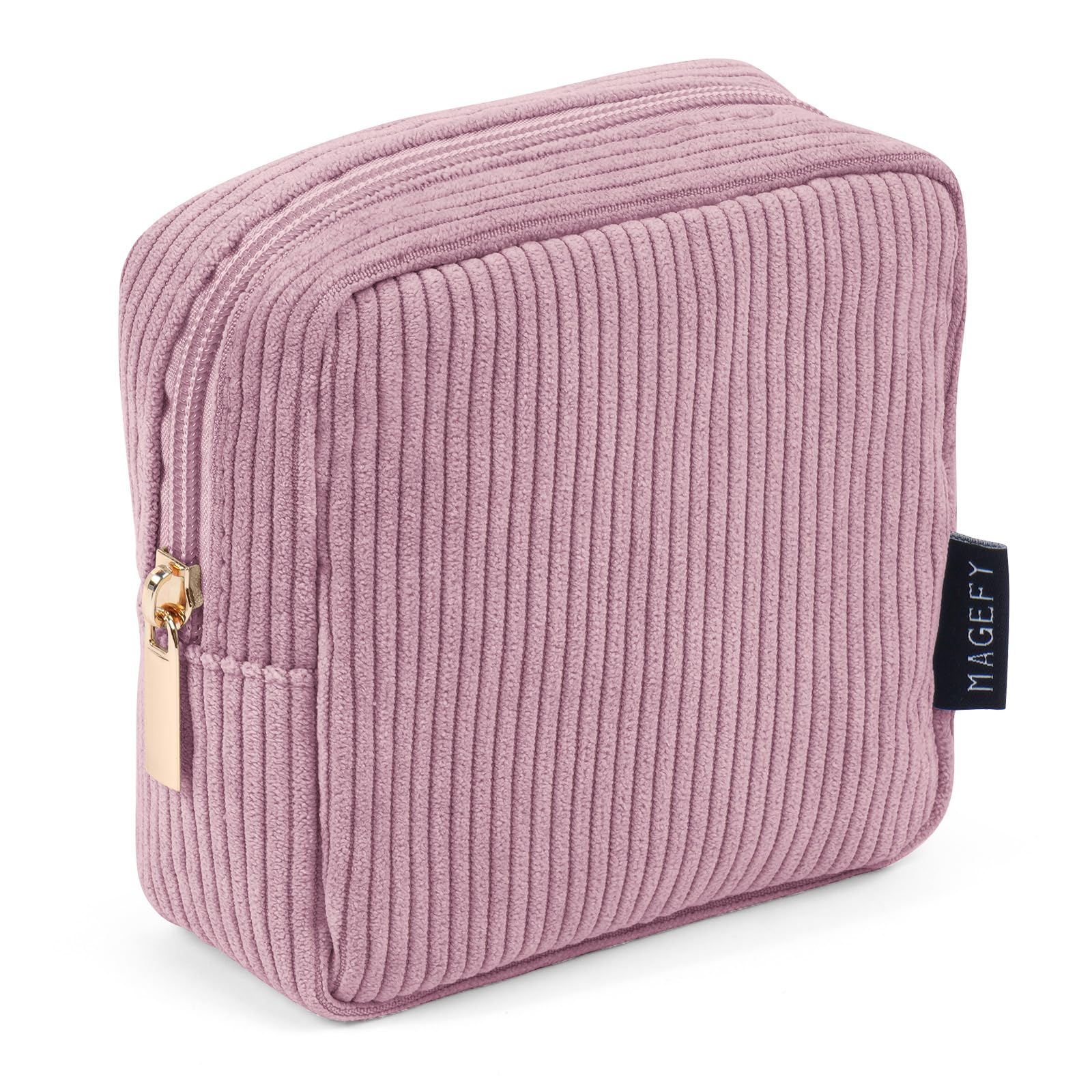 Pochette maquillage MAGEFY en velours côtelé rose avec rangement élégant
