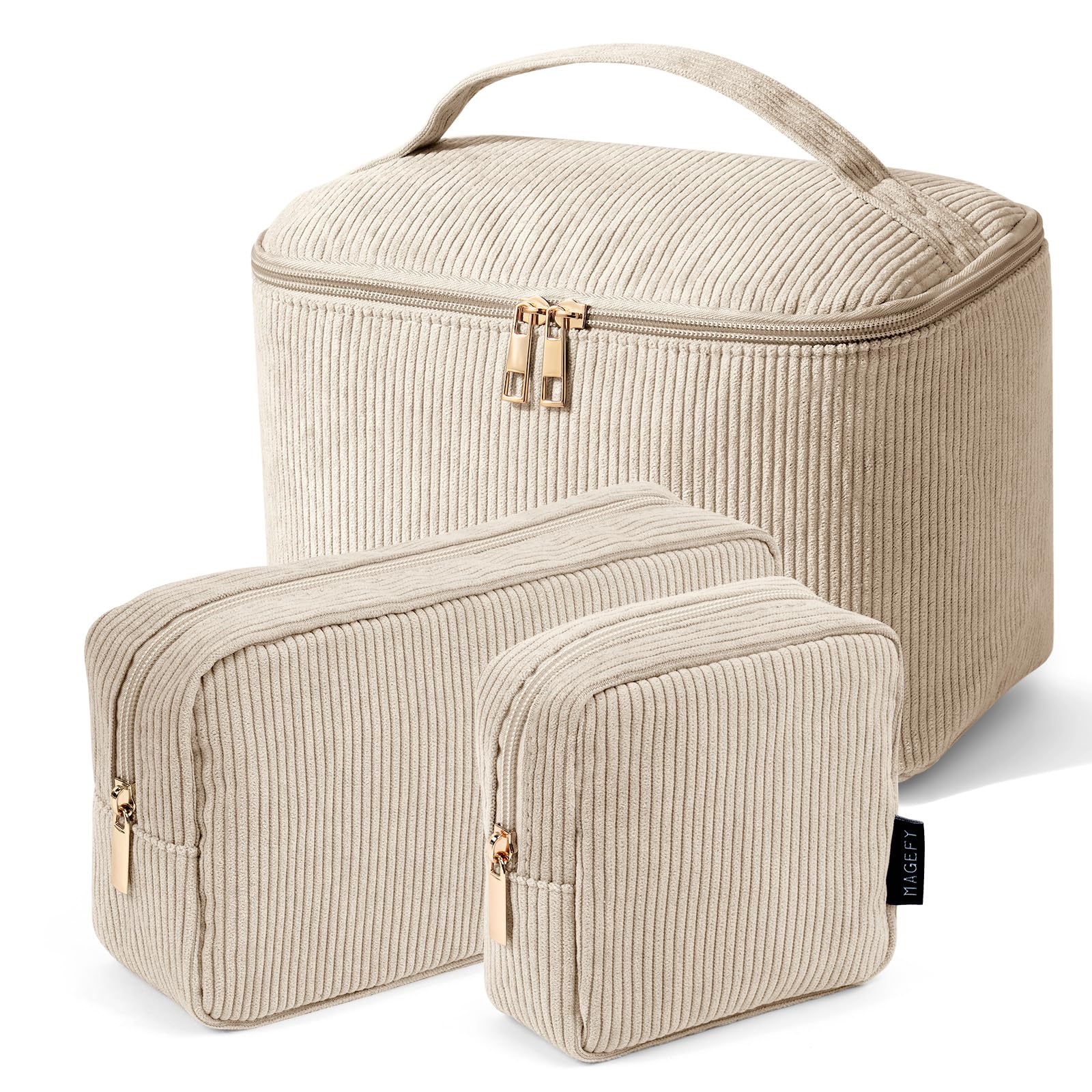 Magefy trousse-maquillage avec poignée beige, pratique en déplacement