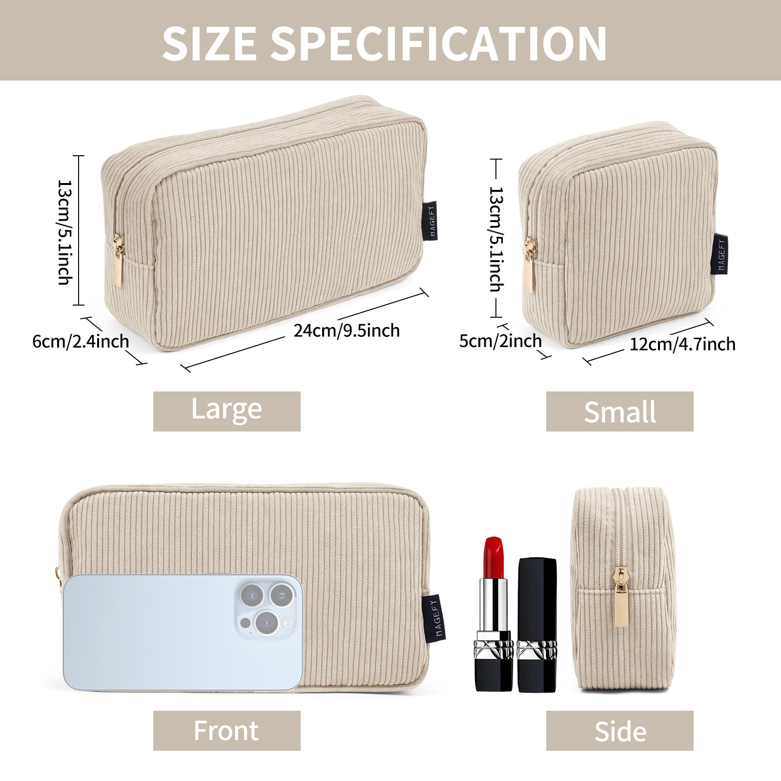 Trousse Magefy disponible en plusieurs couleurs pour un usage quotidien et voyage.