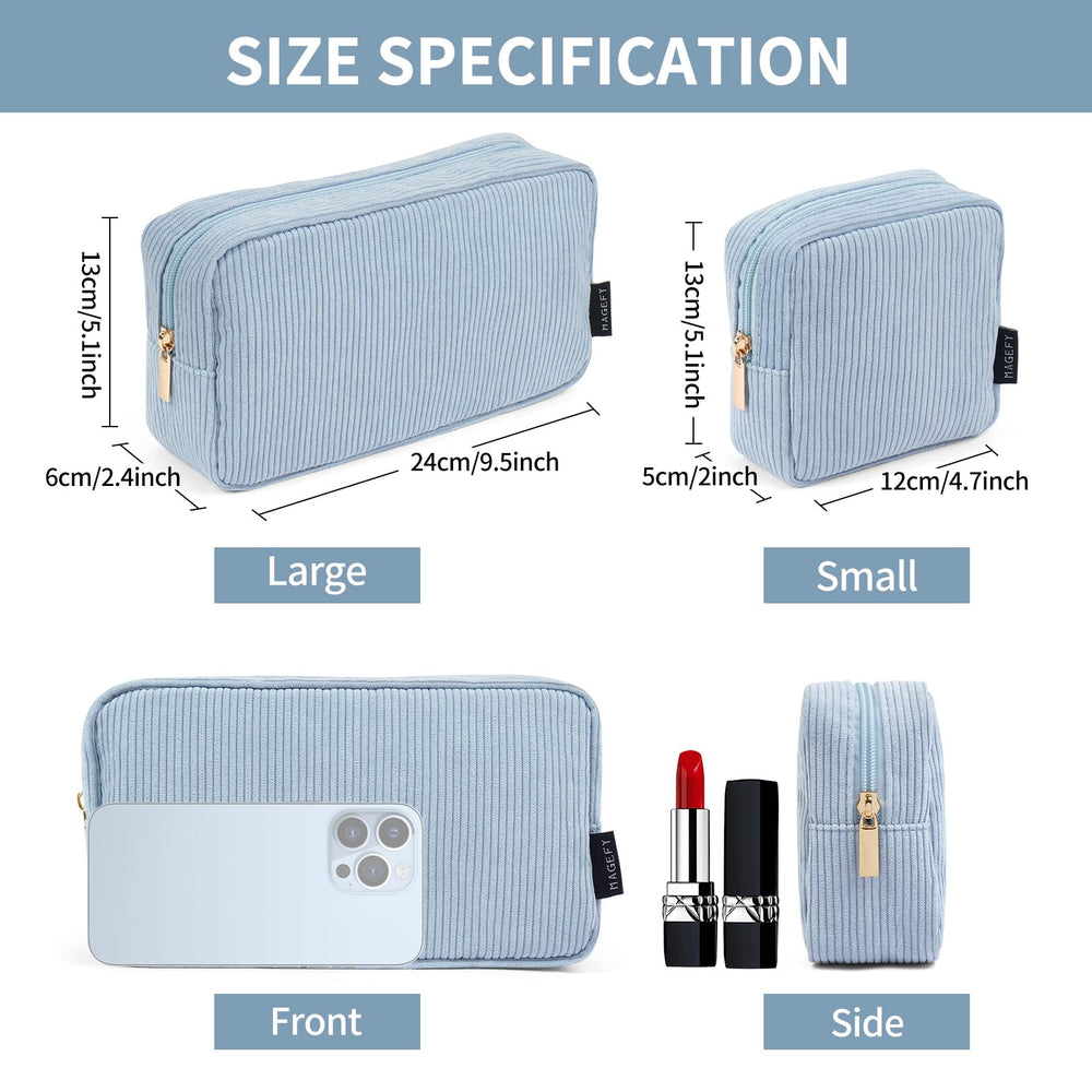Trousse double MAGEFY corduroy bleu, parfaite pour compartimenter produits et accessoires